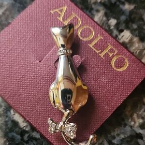 Adolfo Silver and Gold Cat Brooch